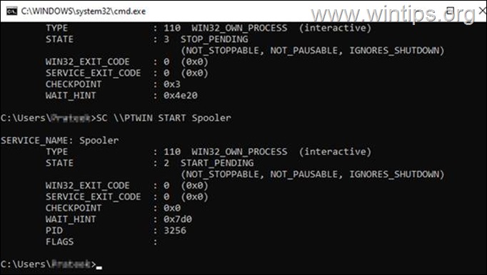 remotely start service sc command