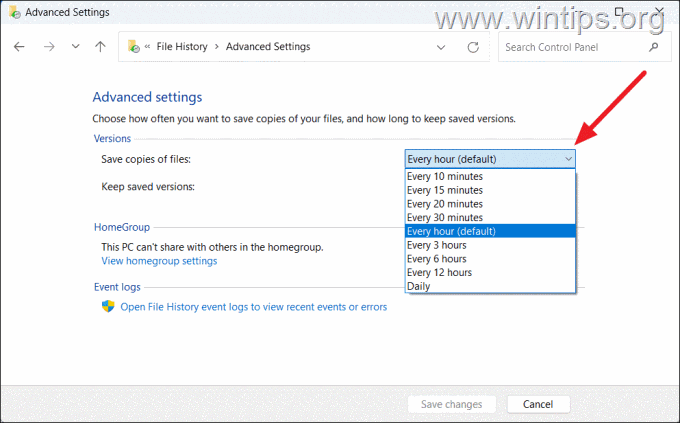 file history - advanced settings