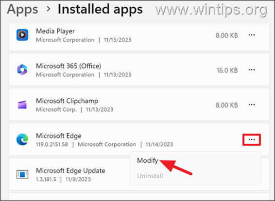 Enable Modify option in Microsoft Edge