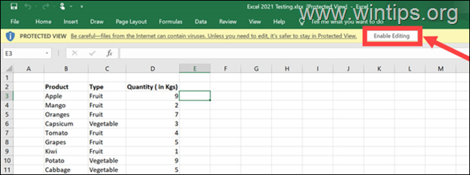 Enable Excel Retrieving data