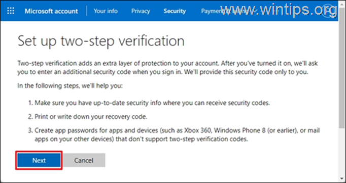 set up two-step verification