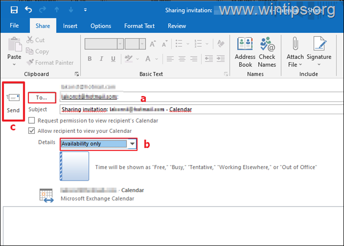 Share Calendar in Outlook for desktop - Invitation