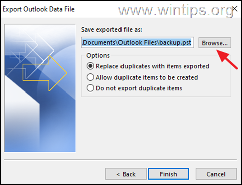 export outlook mails to pst file