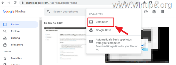 Upload Computer Photos to Google Photos.