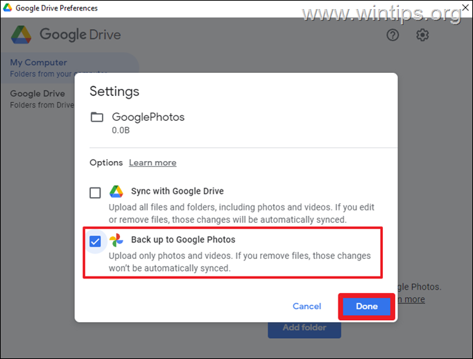 Back up to Google Photos