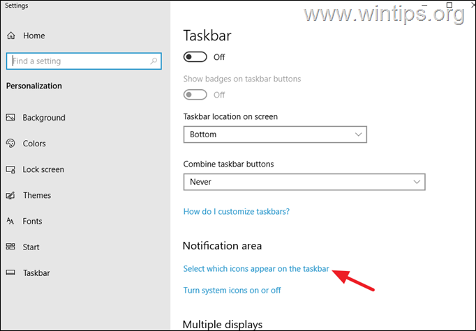 Select which icons appear on the taskbar.