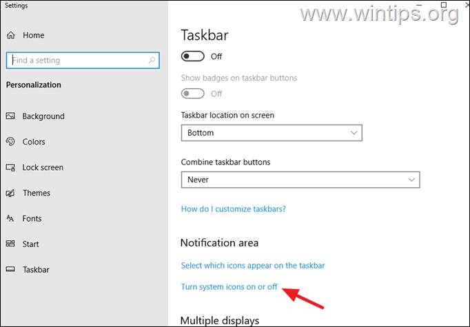 Turn system tray icons on or off 