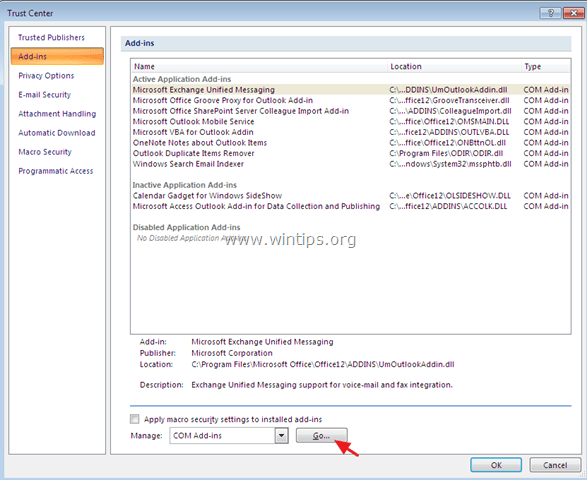 disable add ins outlook 2007