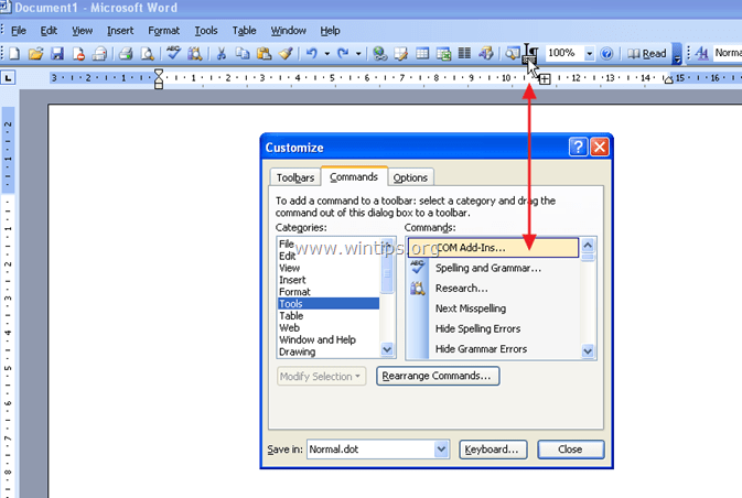 manage add ins word 2003