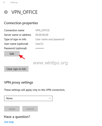 vpn connection properties windows 10