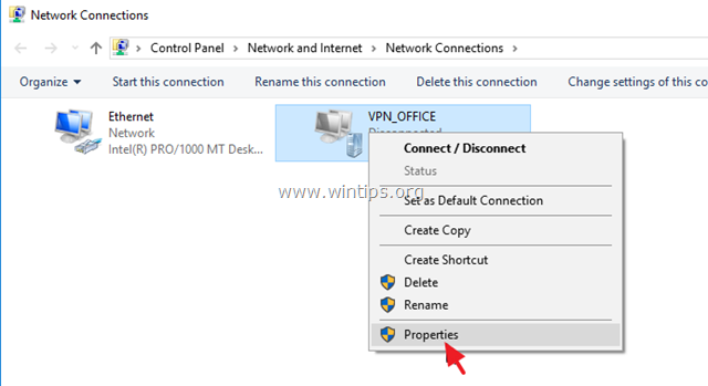 vpn properties windows 10