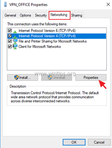 vpn networking properties