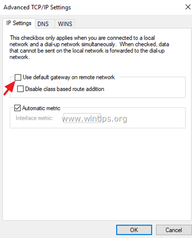 use default gateway on remote network