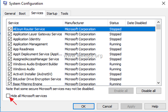 disable non microsoft services