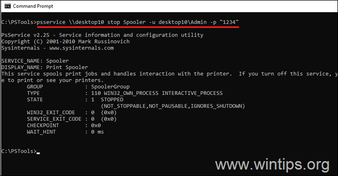 psservice stop service remotely