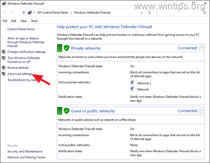 Windows Defender Firewall Advanced Settings