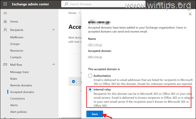 Set Domain to Internal relay