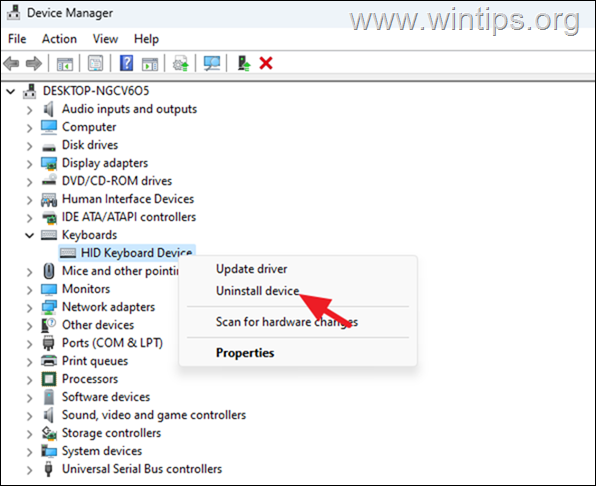 Uninstall Keyboard Device.