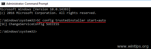 set trustedinstaller service to auto start