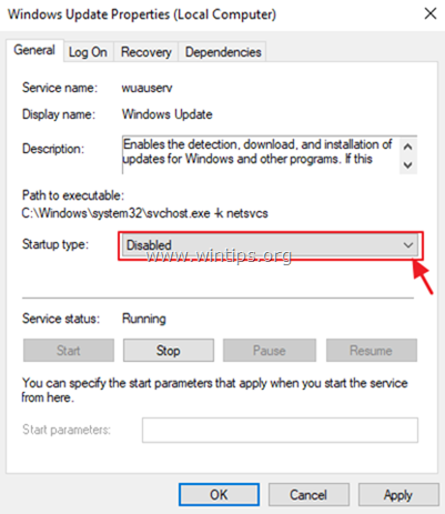 disable windows update service