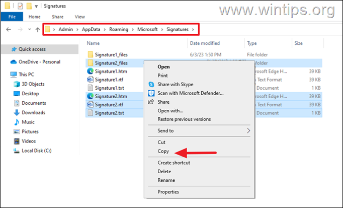 How to export Outlook Signatures to a new PC.